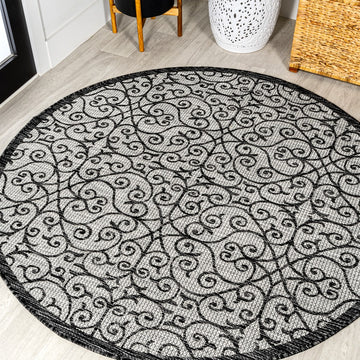 Madrid Vintage Filigree Textured Weave Indoor/outdoor Round Rug